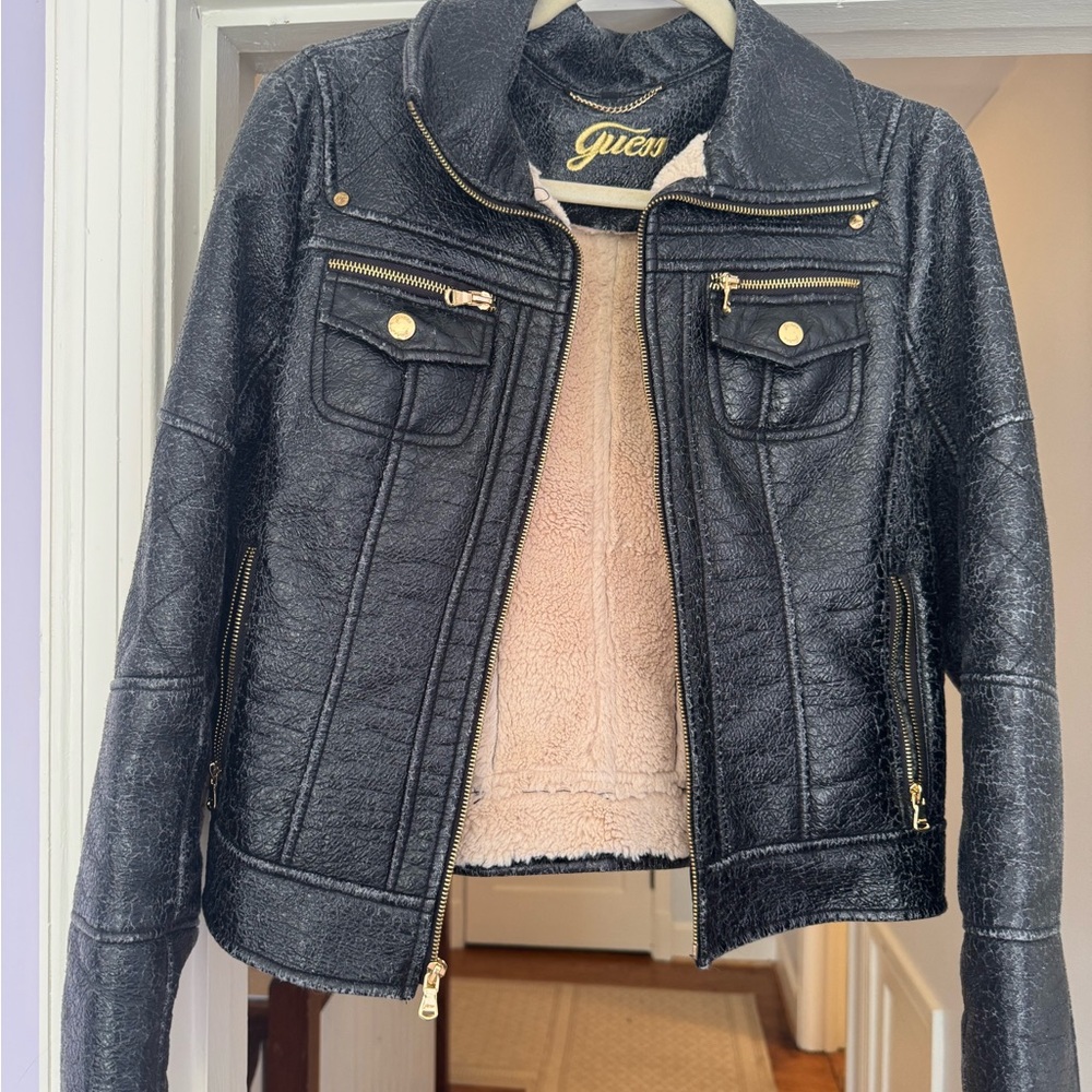 Guess Black Leather Jacket